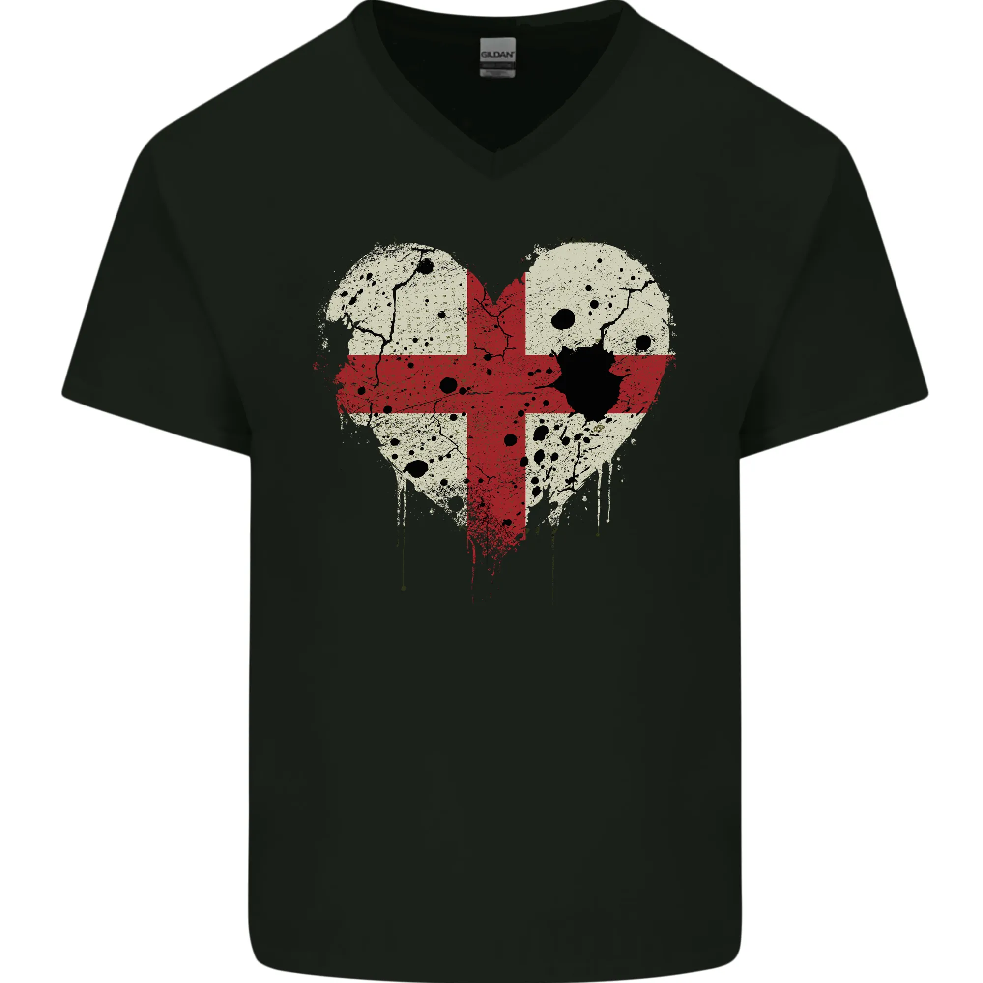 Love Flag England English Football Rugby Mens V-Neck Cotton T-Shirt