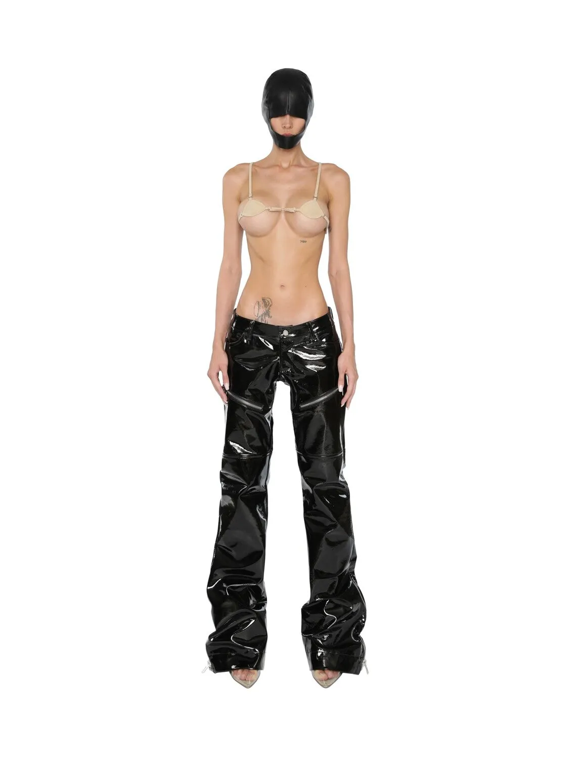 Low-rise lacquer leather pants