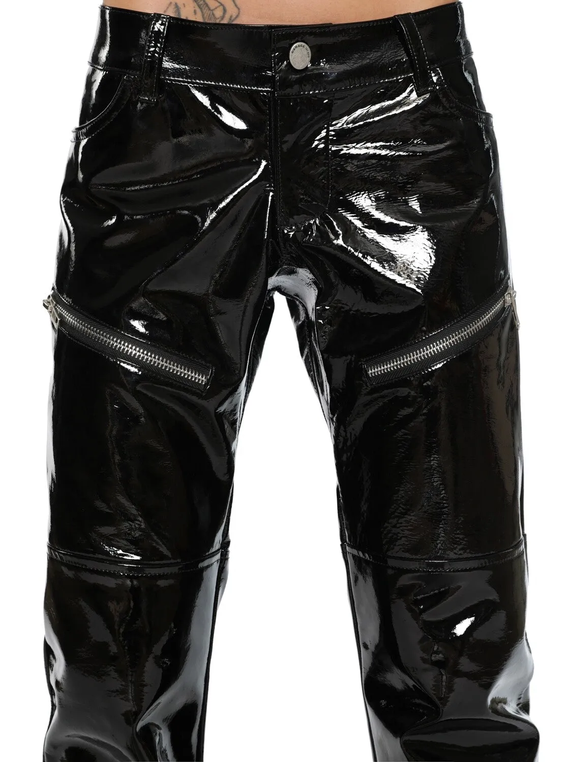 Low-rise lacquer leather pants