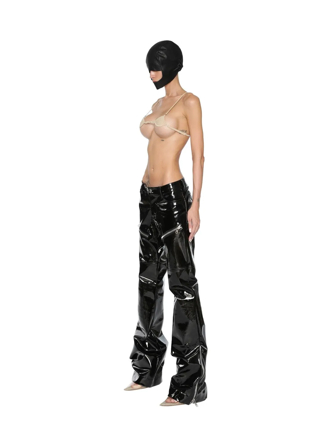 Low-rise lacquer leather pants