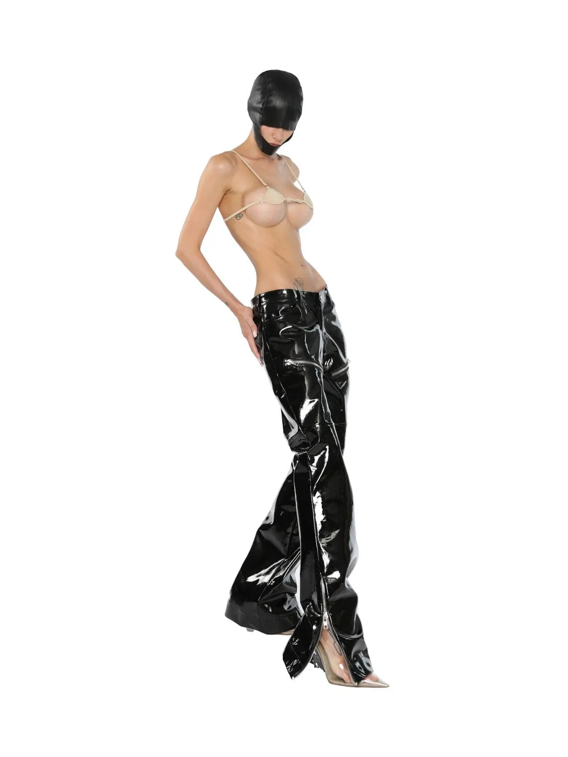 Low-rise lacquer leather pants