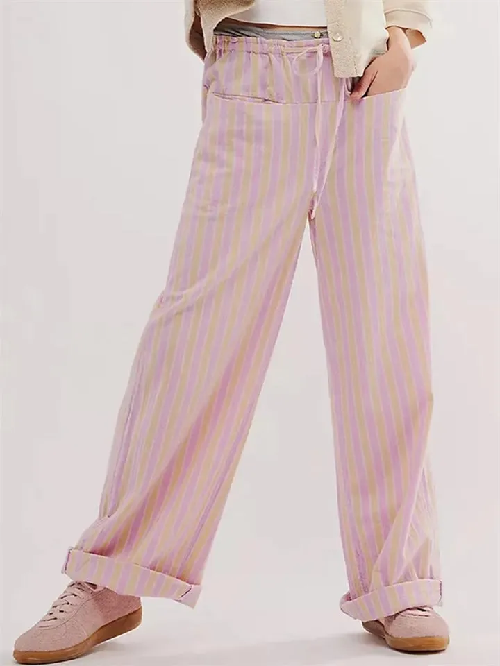 Low-rise Striped Drawstring Pants for Women