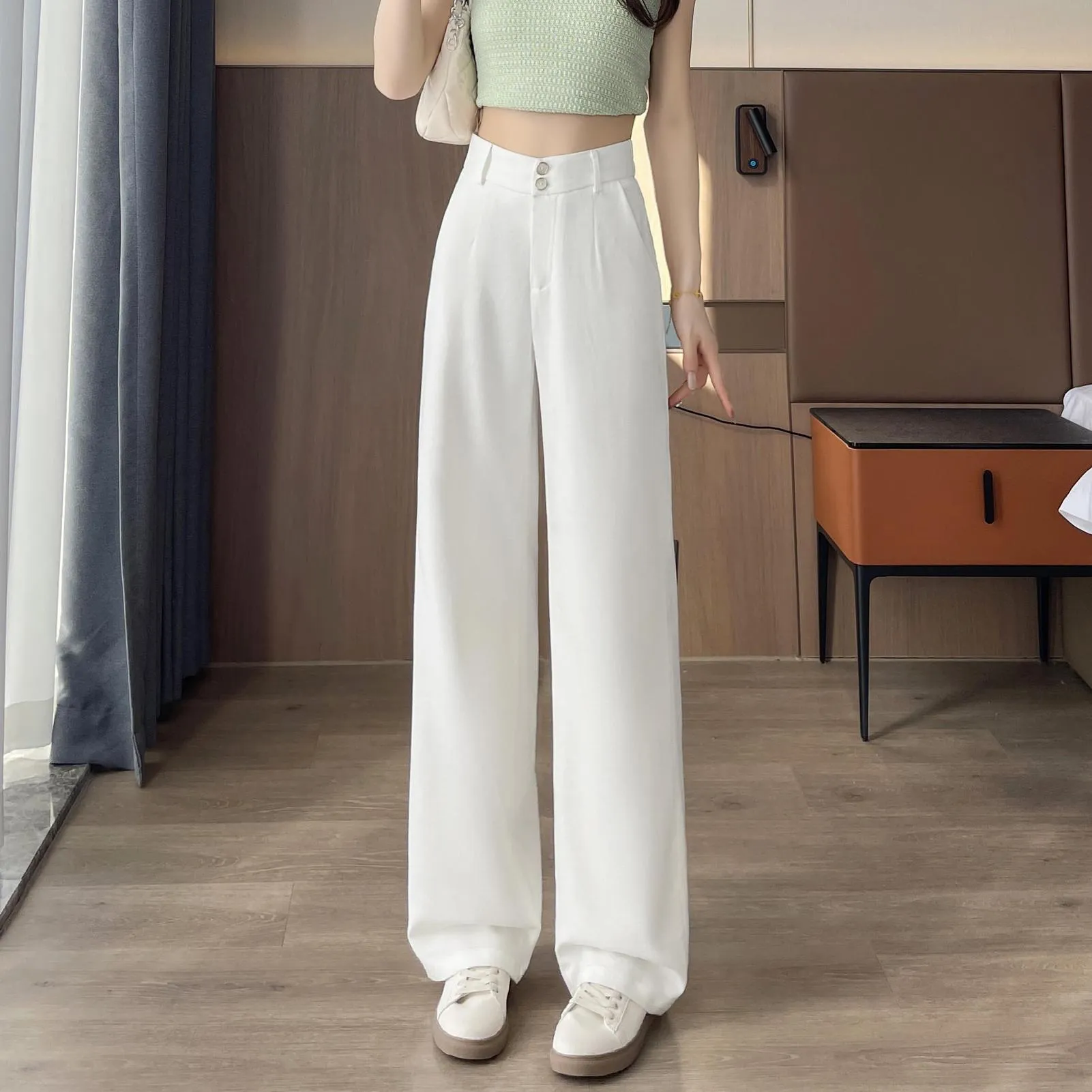 Low Waisted Solid Color Straight-Leg Pants for Women