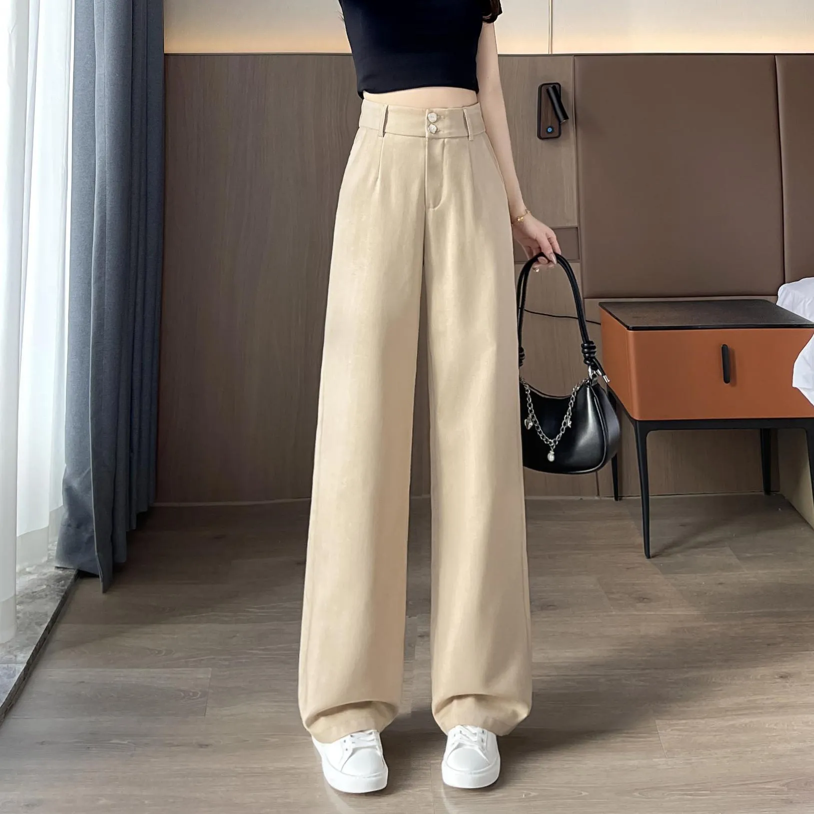 Low Waisted Solid Color Straight-Leg Pants for Women