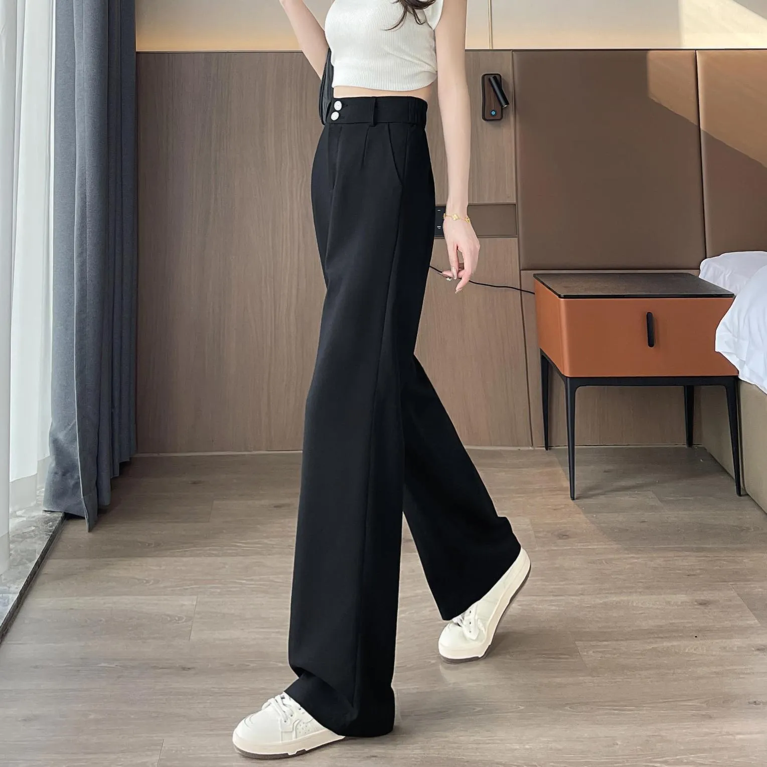 Low Waisted Solid Color Straight-Leg Pants for Women