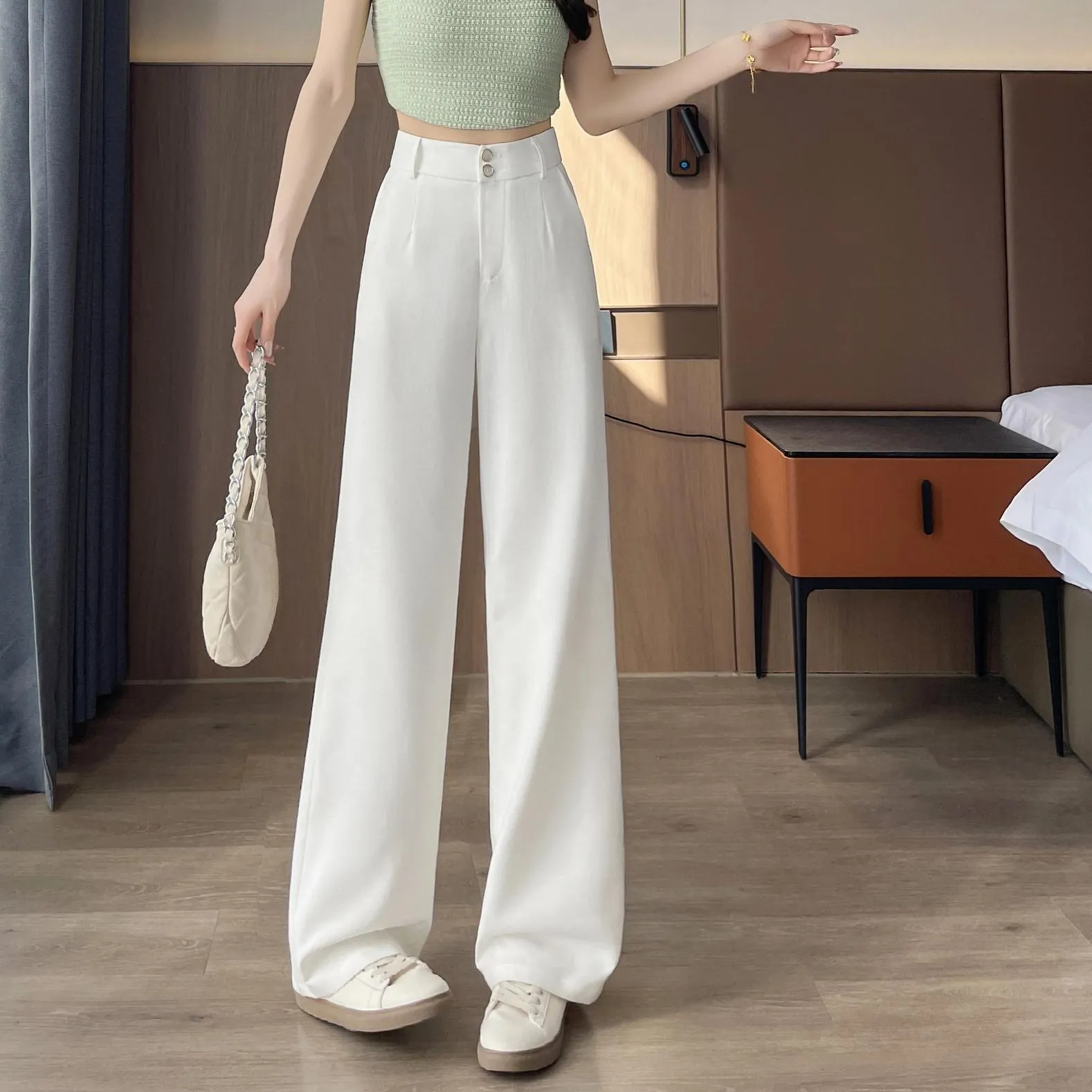 Low Waisted Solid Color Straight-Leg Pants for Women