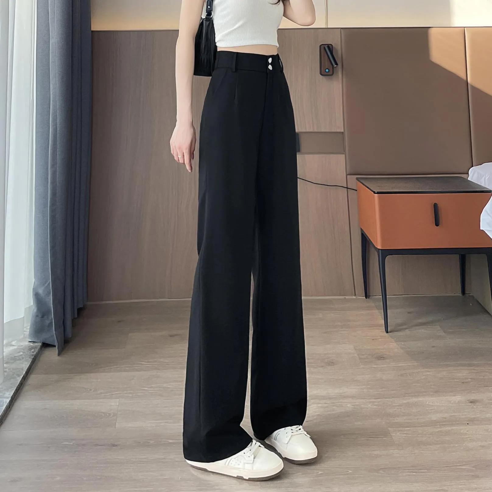 Low Waisted Solid Color Straight-Leg Pants for Women