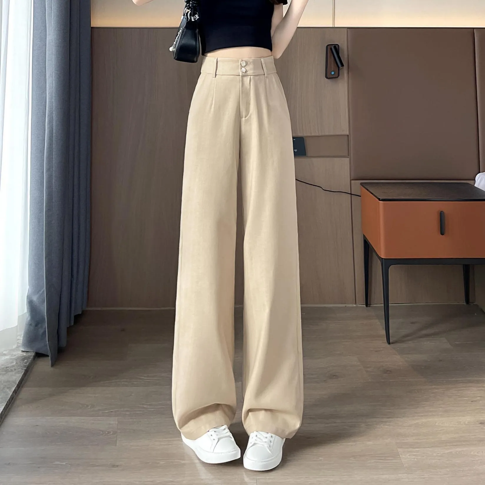 Low Waisted Solid Color Straight-Leg Pants for Women