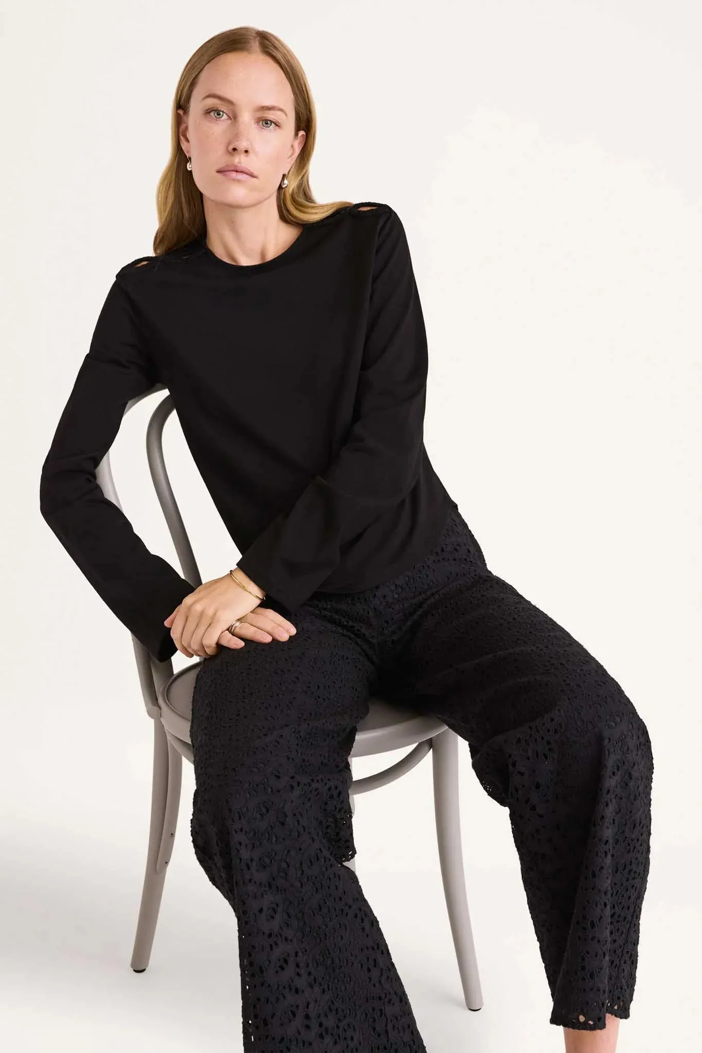 Lunar Eyelet Pant in Black