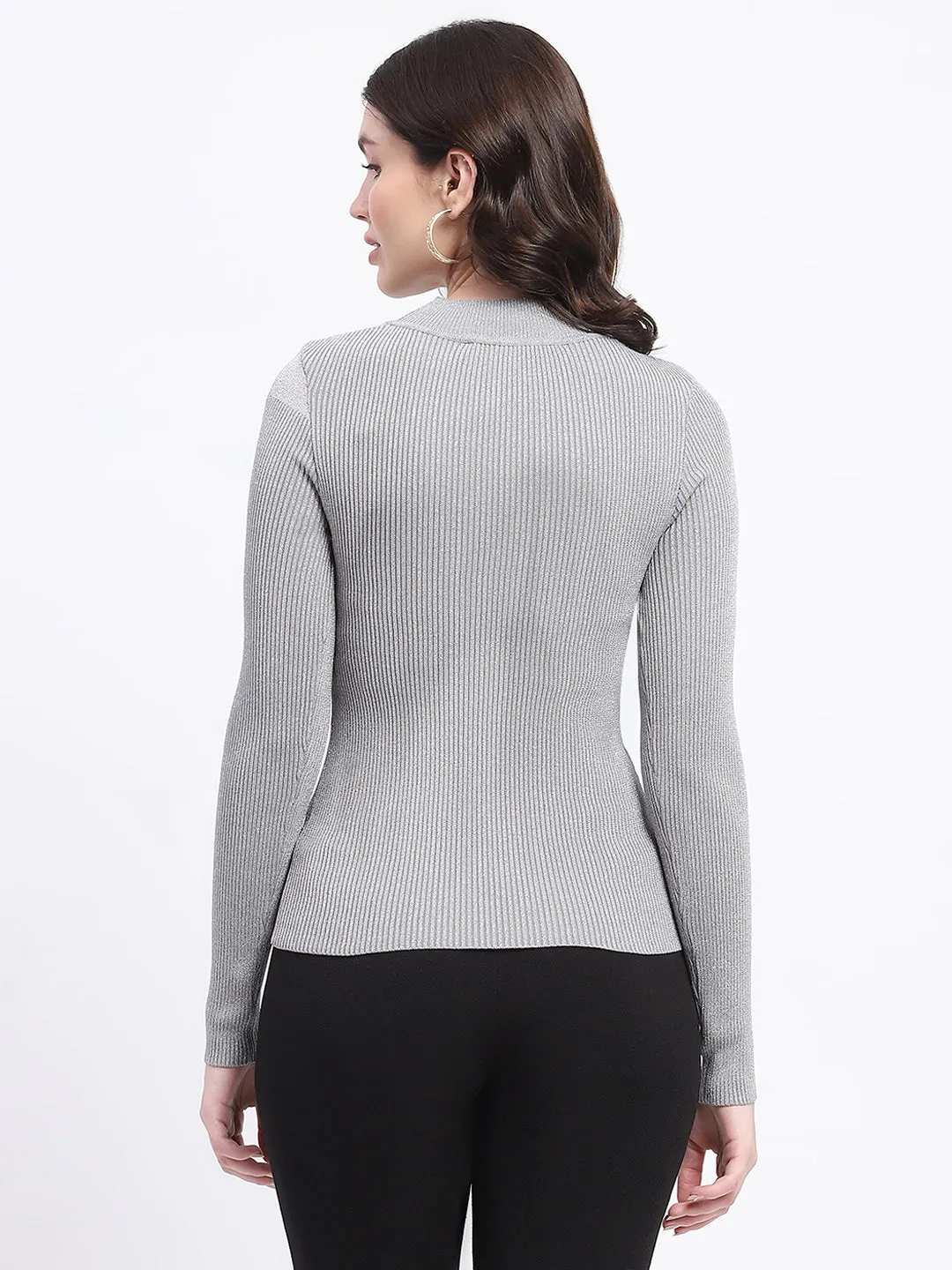 Madame Shimmery Mock Neck Wrap Grey Sweater