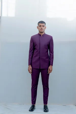 Majestic- Wine Asymmetric Indo-Western Jacket Set