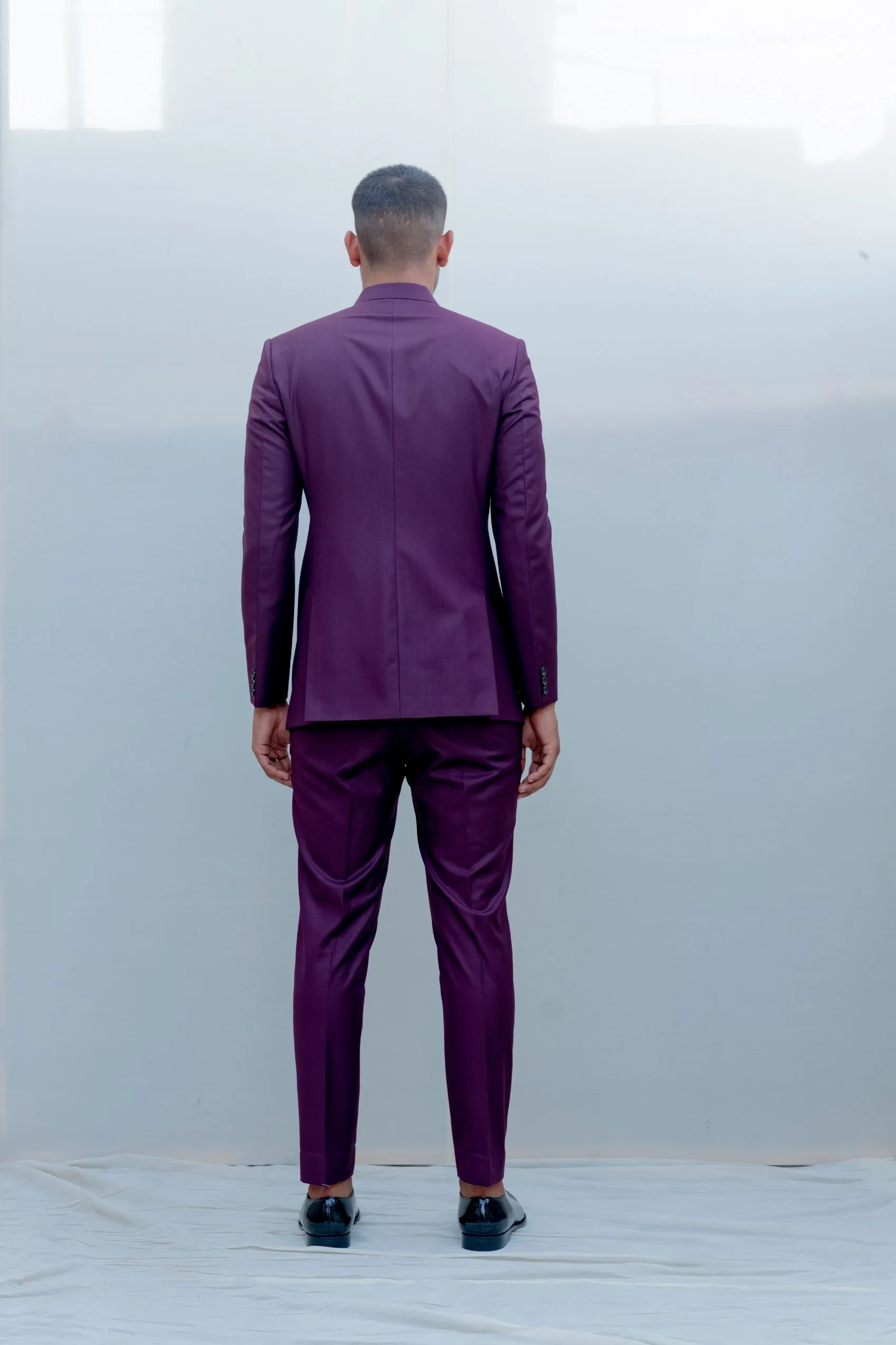 Majestic- Wine Asymmetric Indo-Western Jacket Set