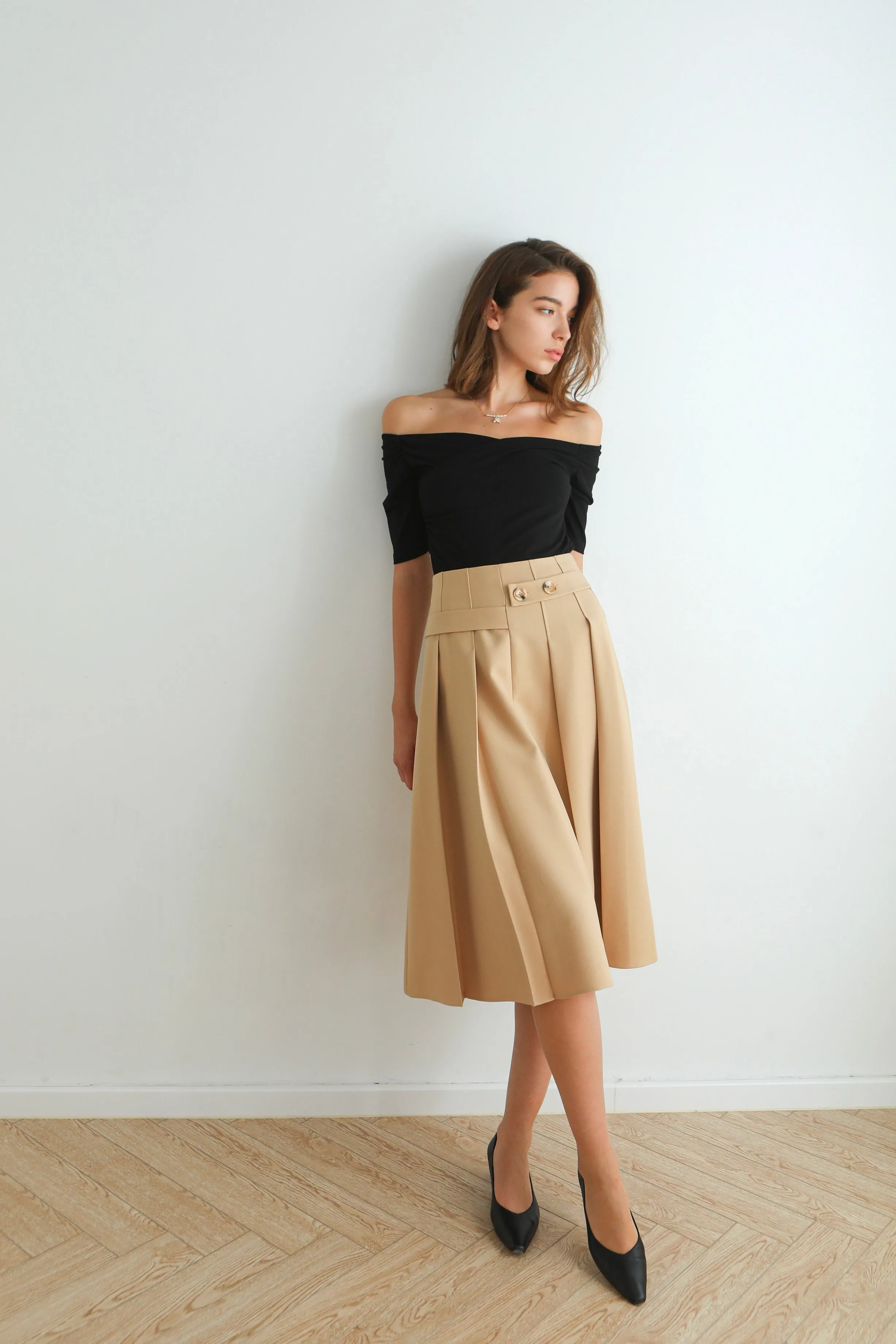 Marcia Pleated Midi Skirt