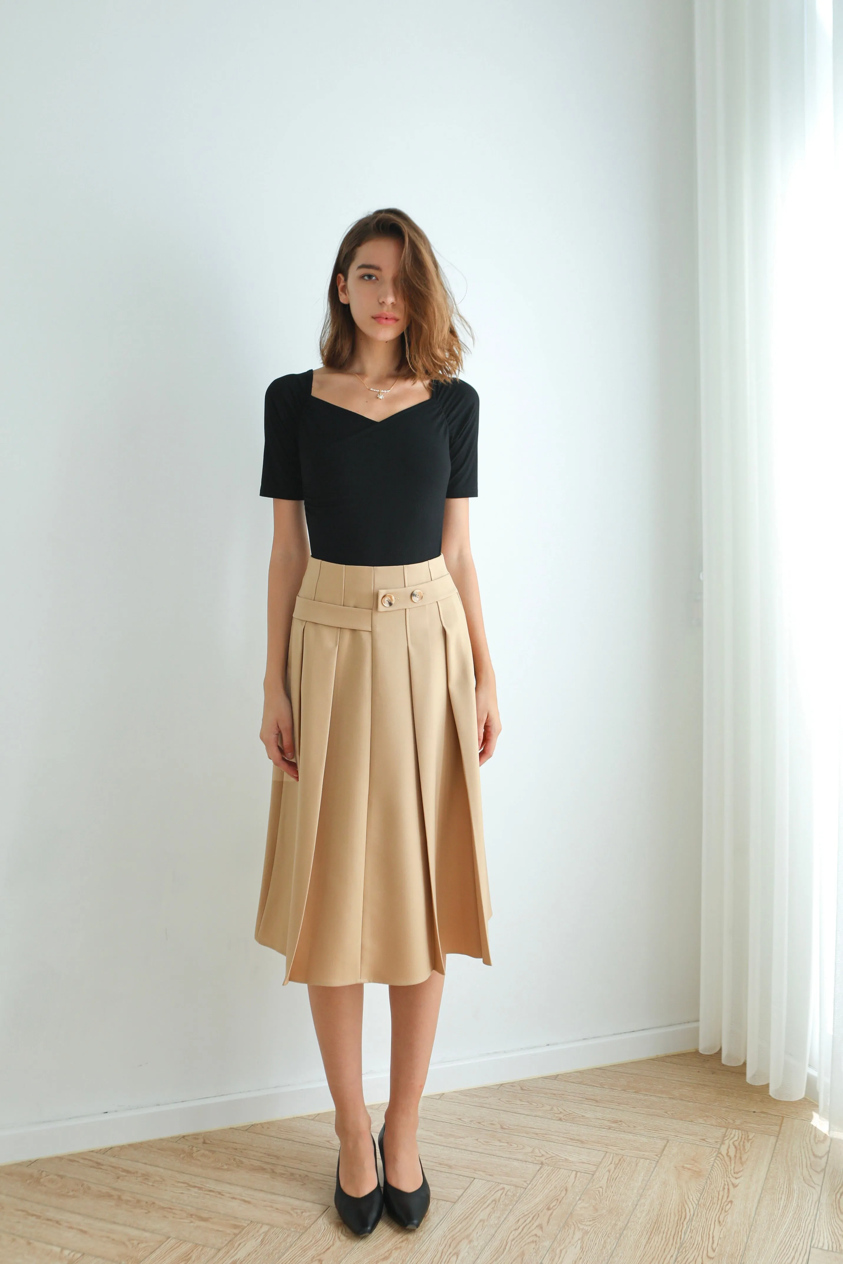 Marcia Pleated Midi Skirt