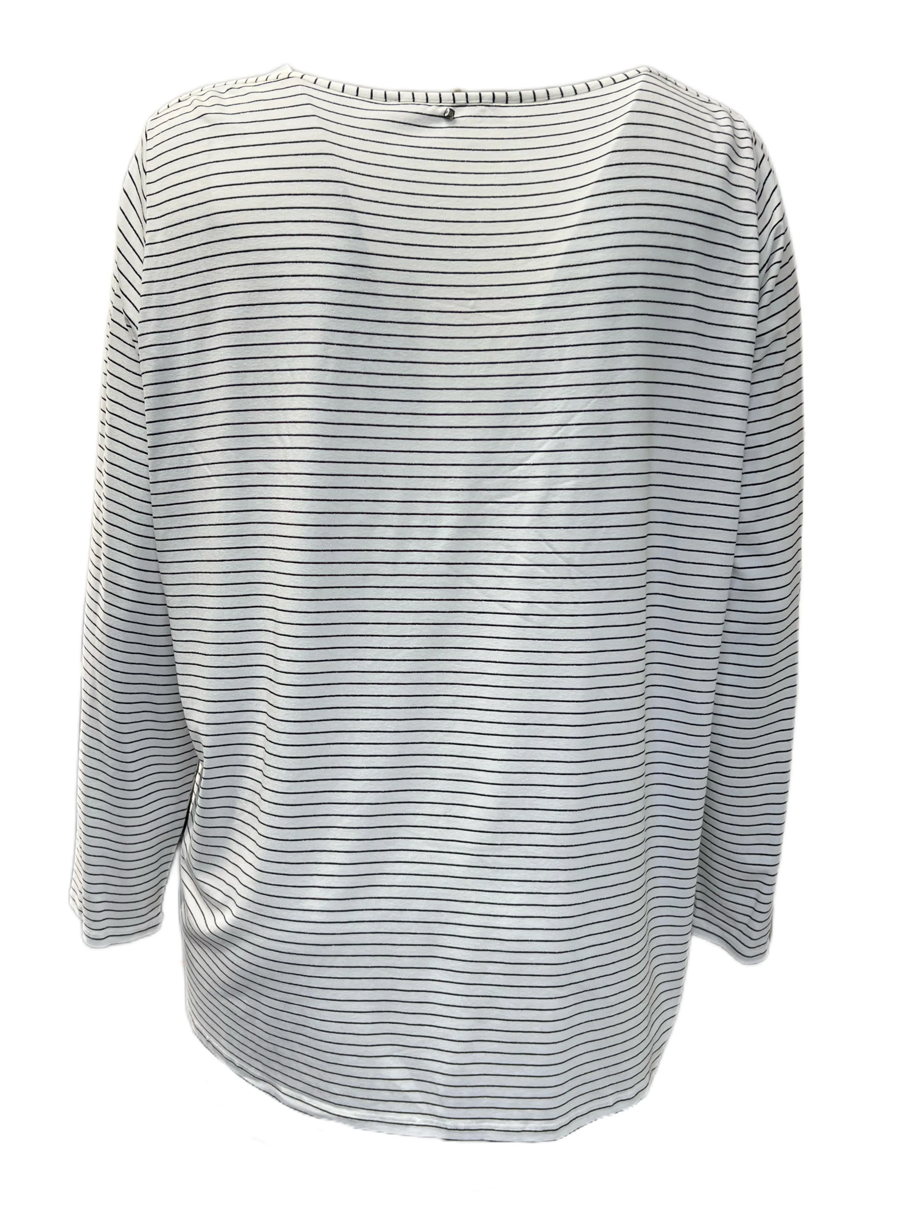 Marina Rinaldi Women's White Valente Striped Long Sleeve T Shirt NWT