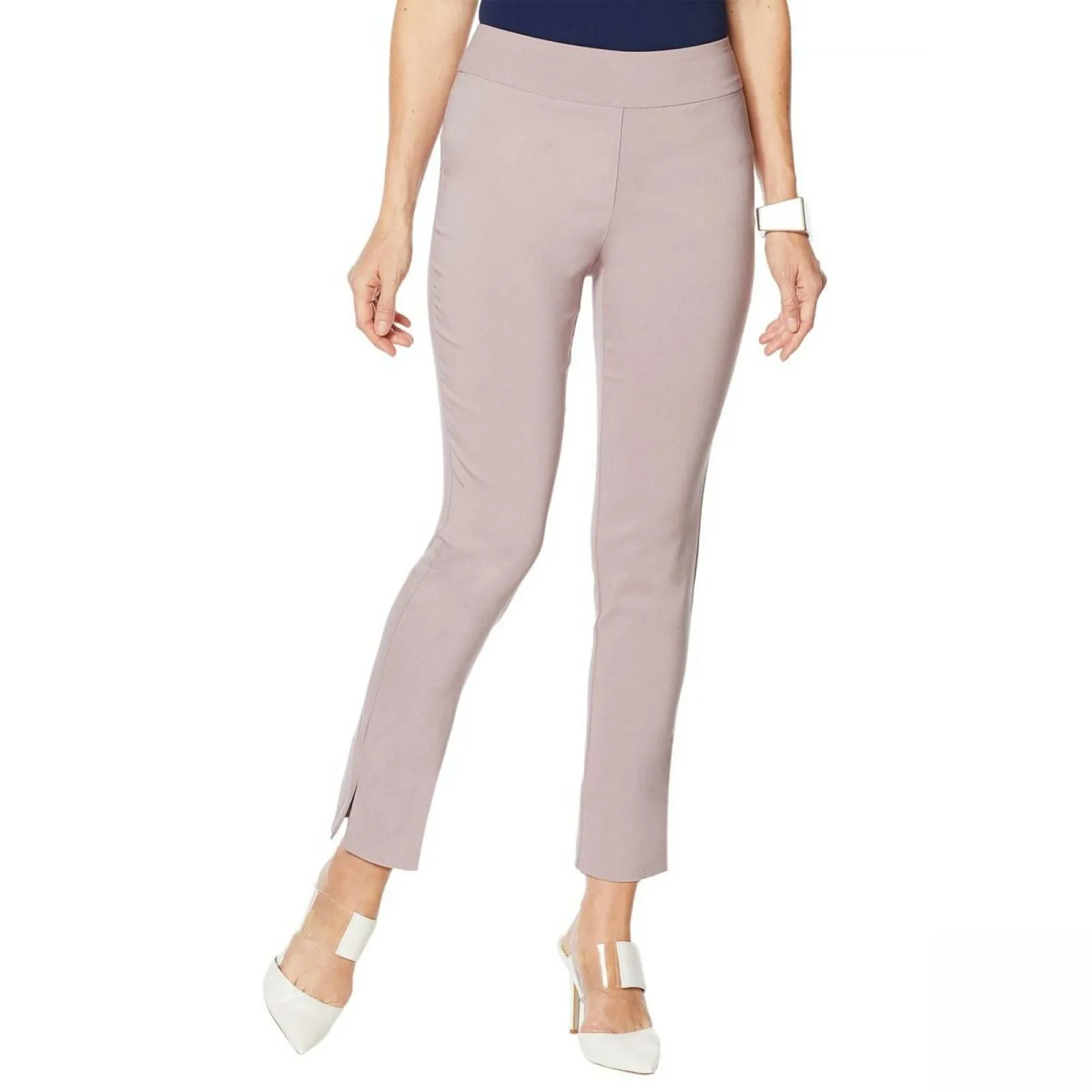 MarlaWynne Stretch Twill FLATTERfit Pants With Slit Lilac Gray Petite 6