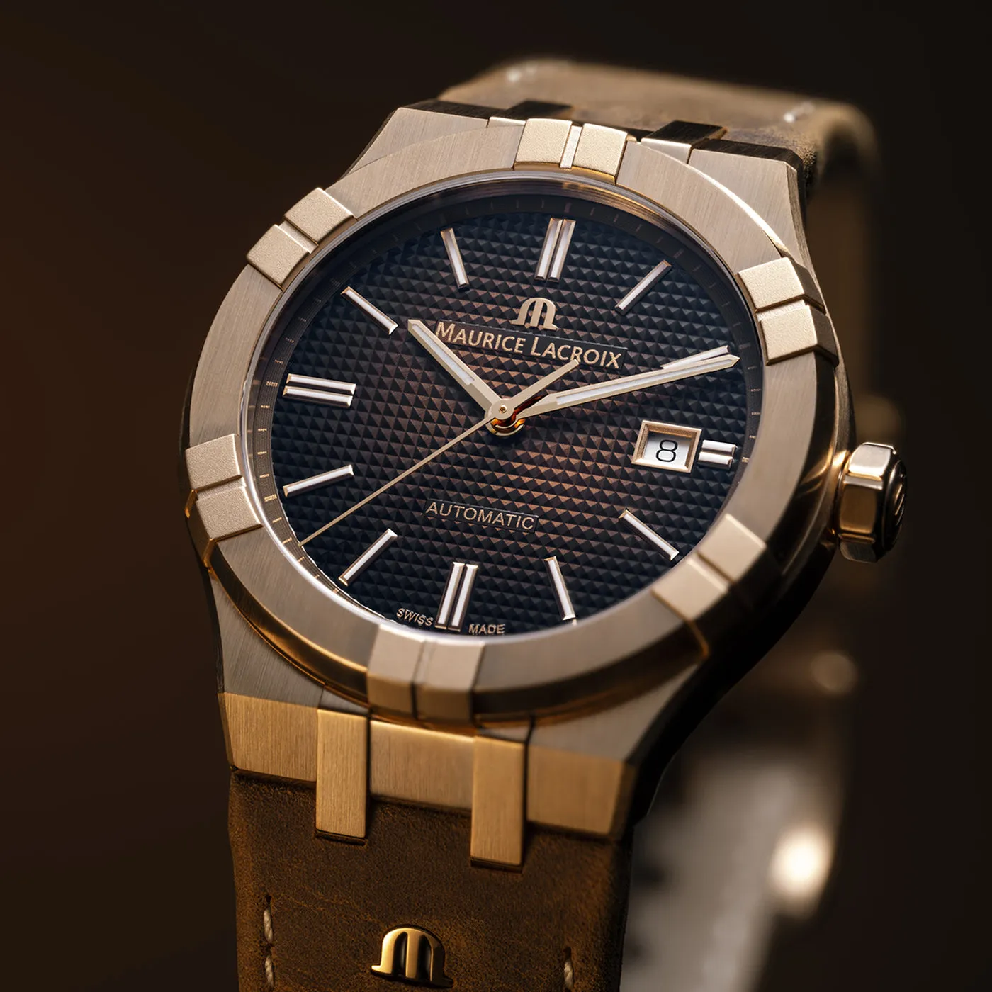 Maurice Lacroix Aikon Gents  Automatic Bronze Case Brown Leather Strap Watch
