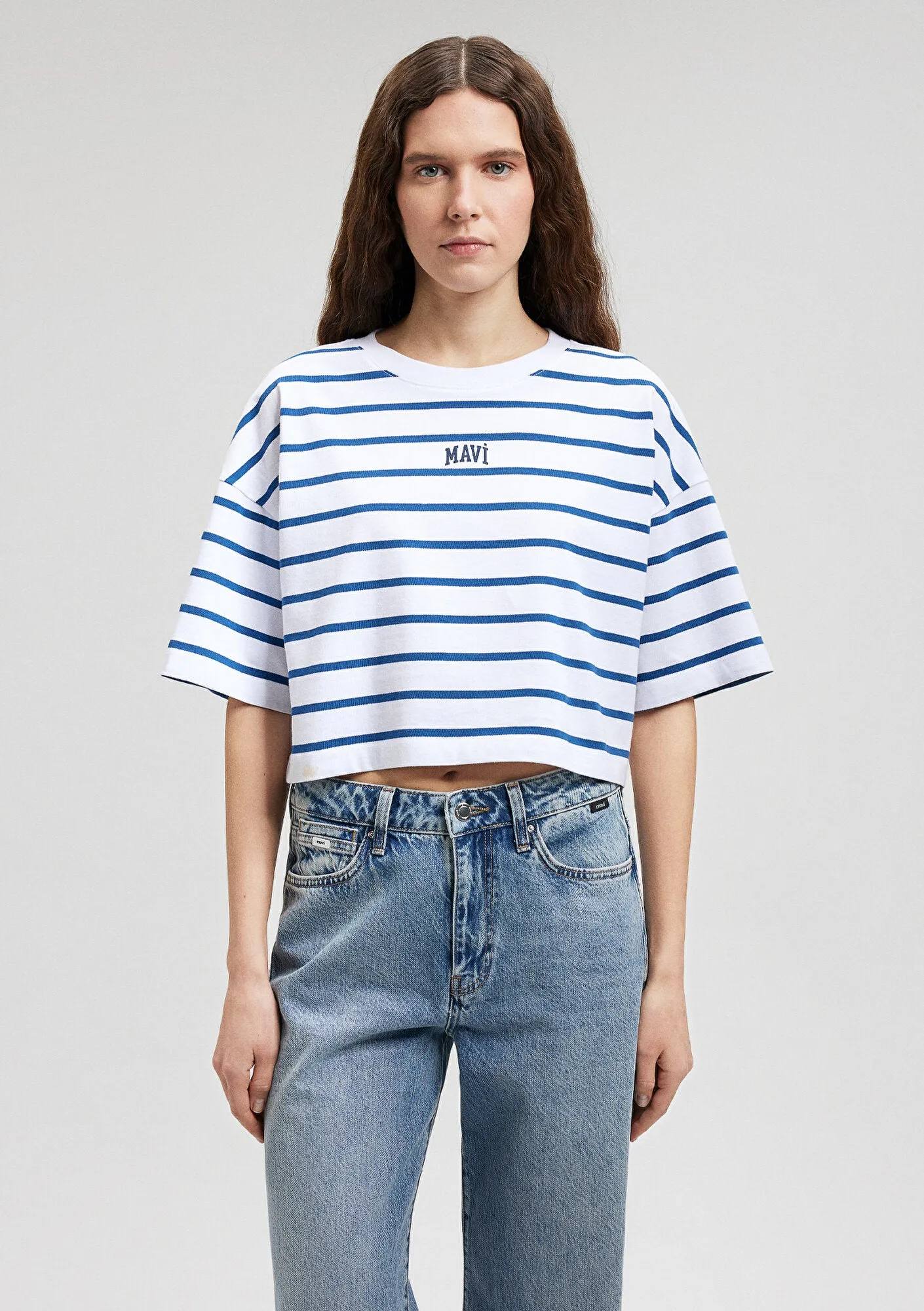 Mavi Logo Printed Pink Striped T-Shirt