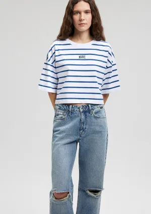 Mavi Logo Printed Pink Striped T-Shirt
