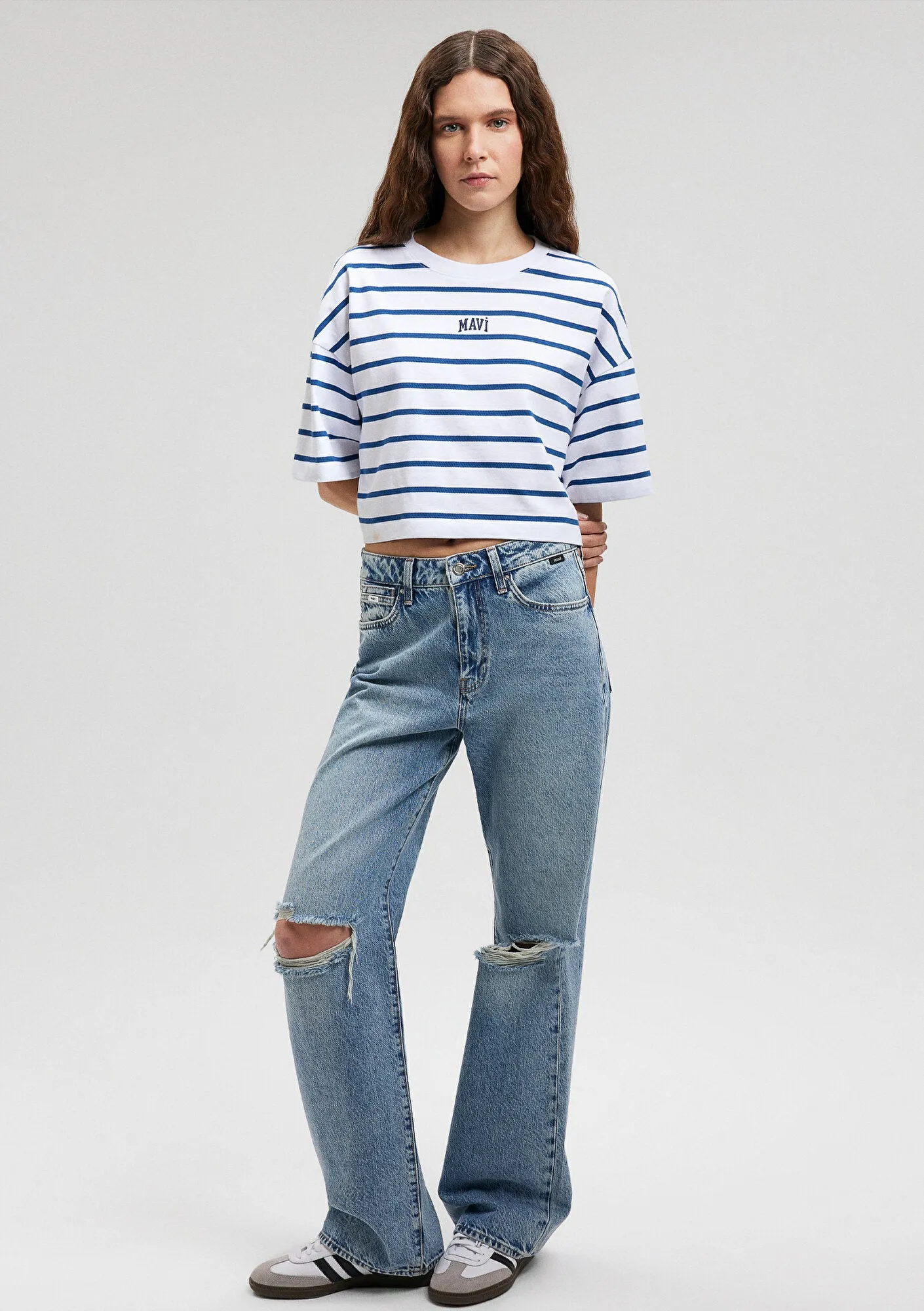 Mavi Logo Printed Pink Striped T-Shirt