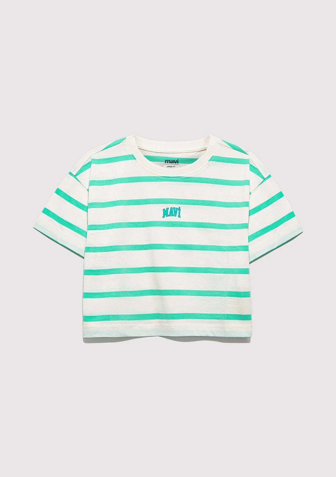 Mavi Logo Printed Striped Green T-Shirt