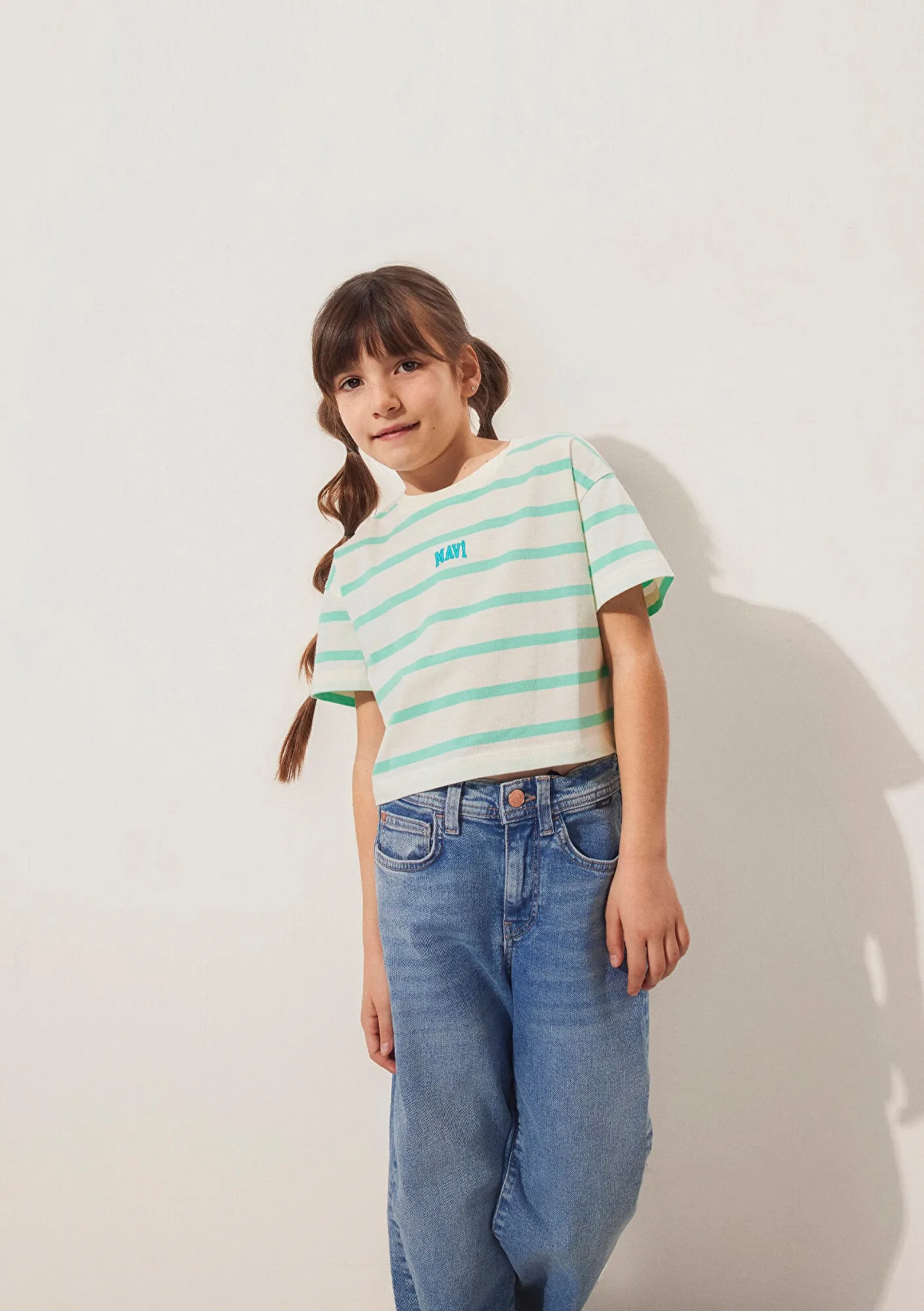 Mavi Logo Printed Striped Green T-Shirt