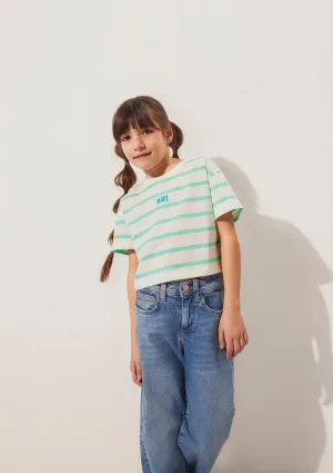 Mavi Logo Printed Striped Green T-Shirt