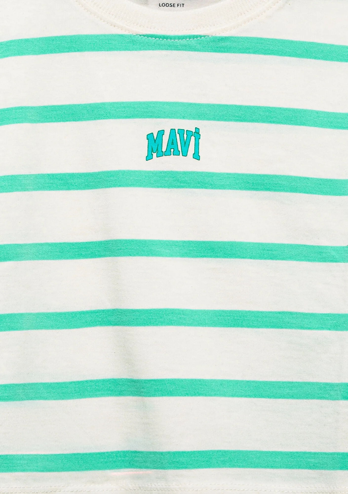 Mavi Logo Printed Striped Green T-Shirt
