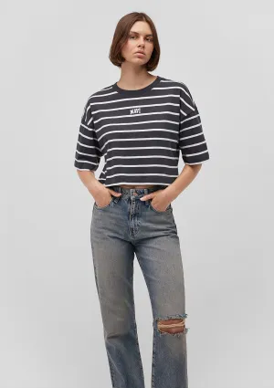Mavi Logo Printed White Striped T-Shirt