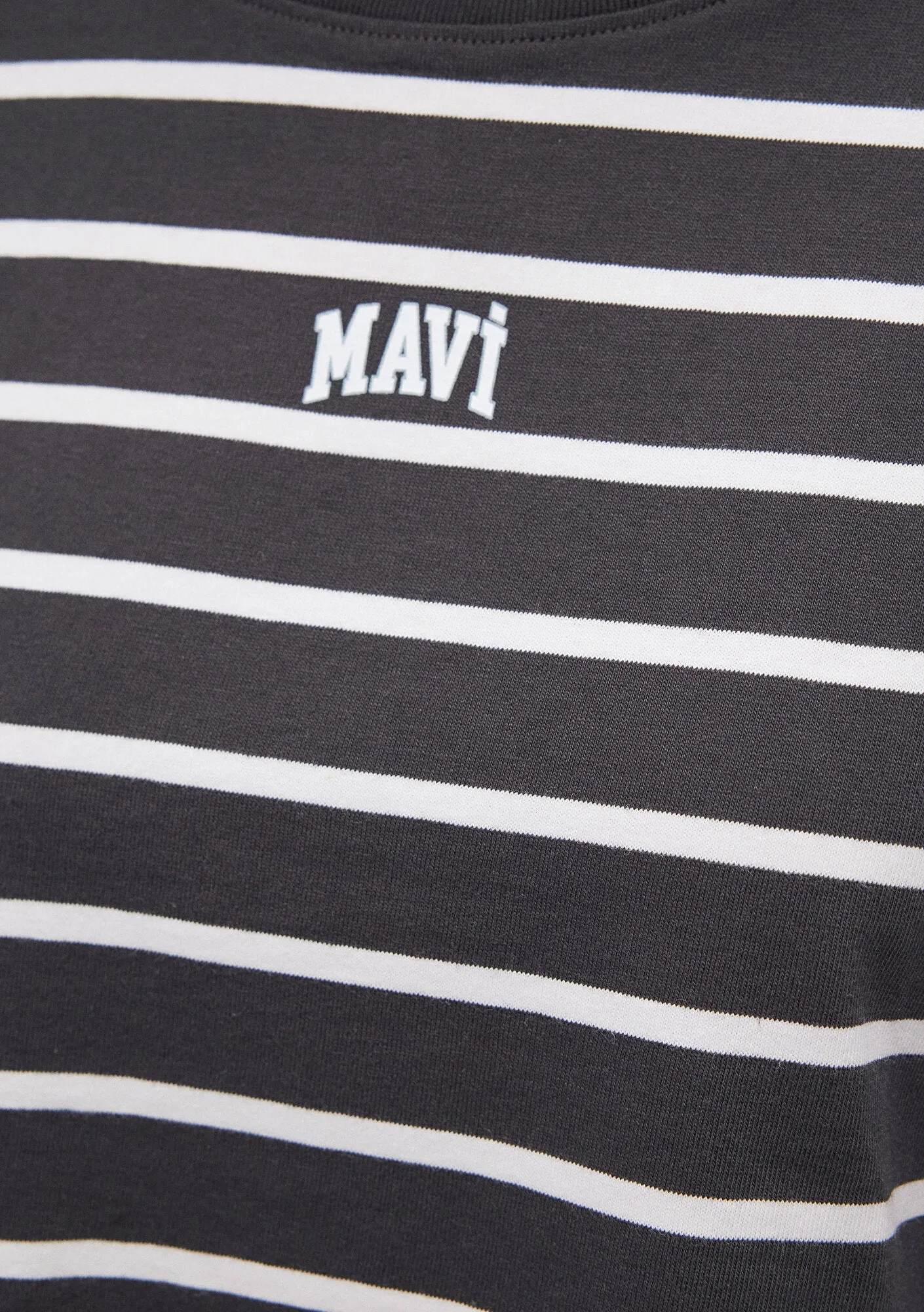 Mavi Logo Printed White Striped T-Shirt