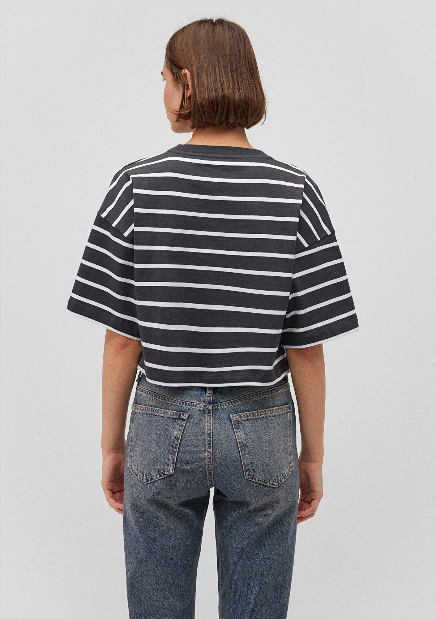 Mavi Logo Printed White Striped T-Shirt