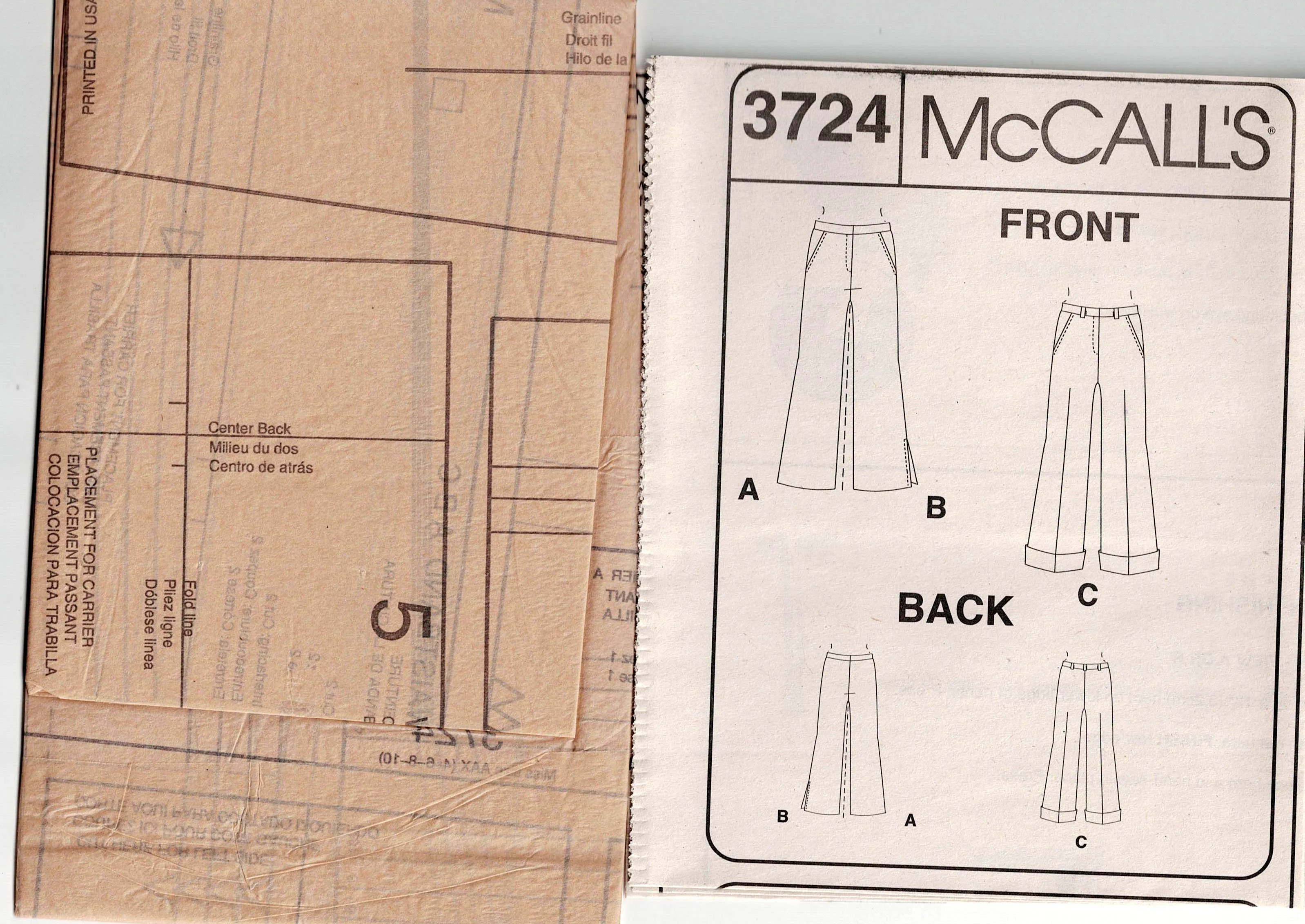 McCall's 3724 Womens Low Rise Hipster Wide Leg Pants Out Of Print Sewing Pattern Sizes 4 - 10 UNCUT Factory Folded