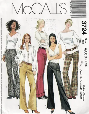 McCall's 3724 Womens Low Rise Hipster Wide Leg Pants Out Of Print Sewing Pattern Sizes 4 - 10 UNCUT Factory Folded
