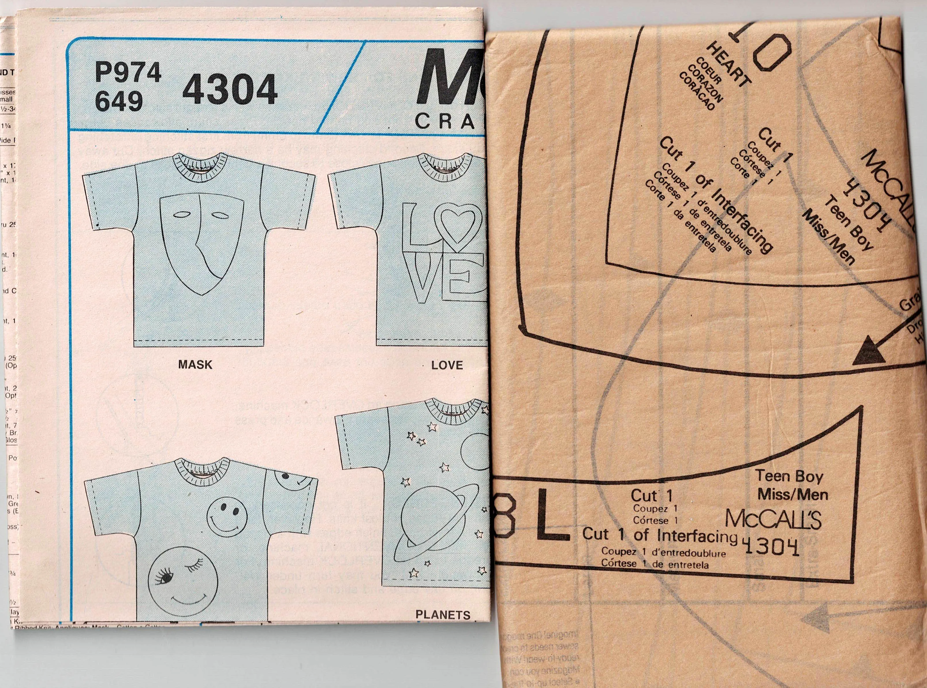 McCall's 4304 Mens Womens Teens Retro Tie Dye or Applique T Shirts 1970s Vintage Sewing Pattern ONE SIZE UNCUT Factory Folded
