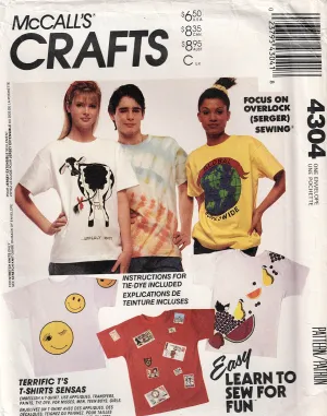 McCall's 4304 Mens Womens Teens Retro Tie Dye or Applique T Shirts 1970s Vintage Sewing Pattern ONE SIZE UNCUT Factory Folded