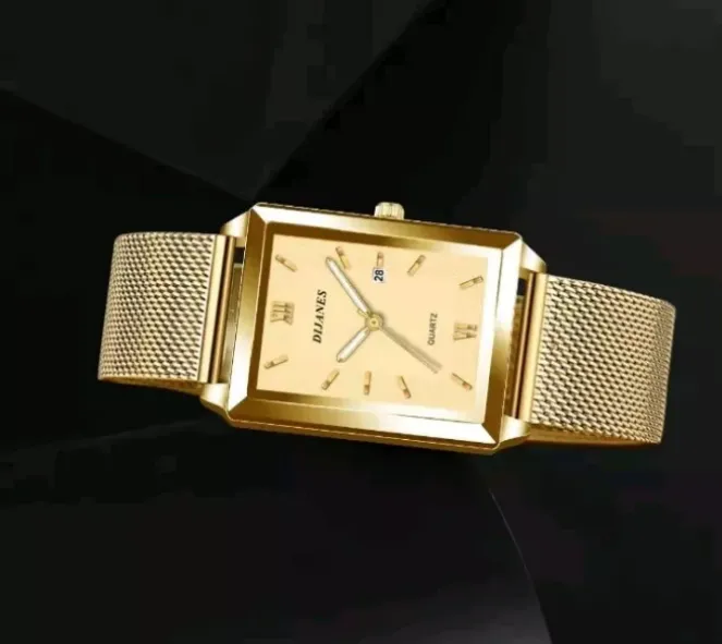 Men Golden Stylish Quartz Watch Precision Pointing Square Dial Free Shipping