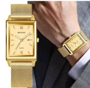 Men Golden Stylish Quartz Watch Precision Pointing Square Dial Free Shipping