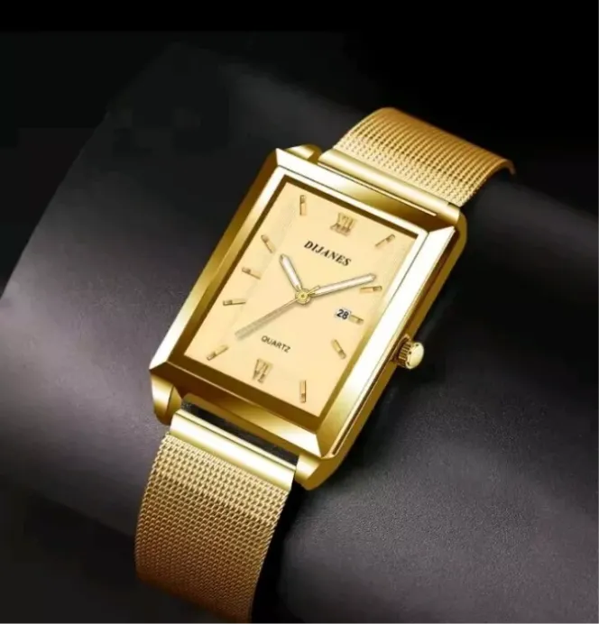 Men Golden Stylish Quartz Watch Precision Pointing Square Dial Free Shipping