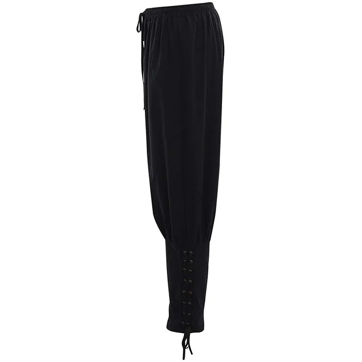 Mens Black Lace-up Leg Pants