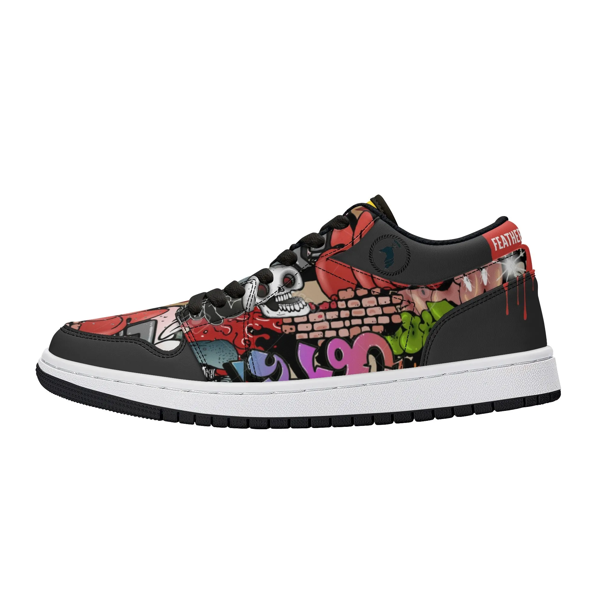 Mens Black Low Top Skateboard Sneakers