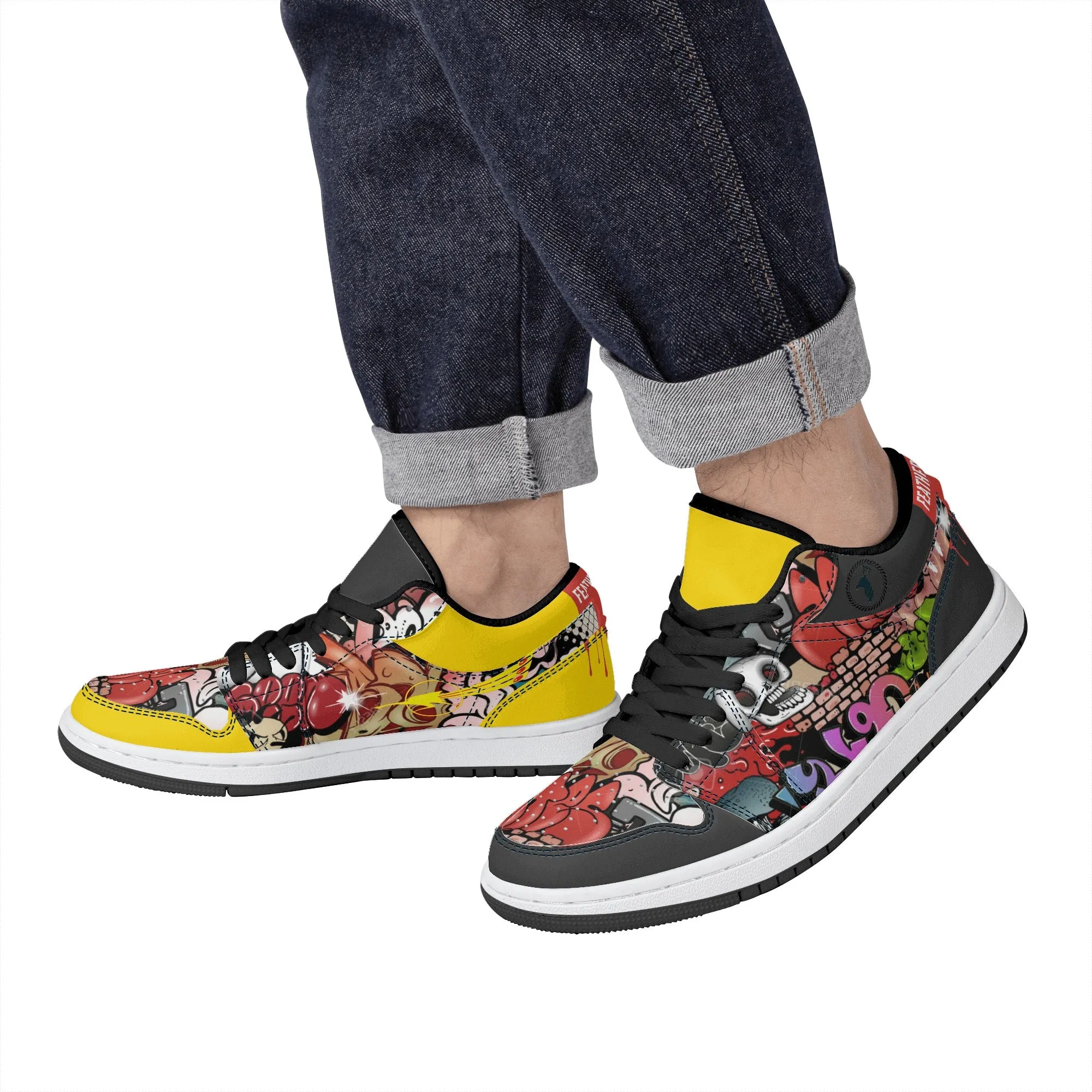 Mens Black Low Top Skateboard Sneakers