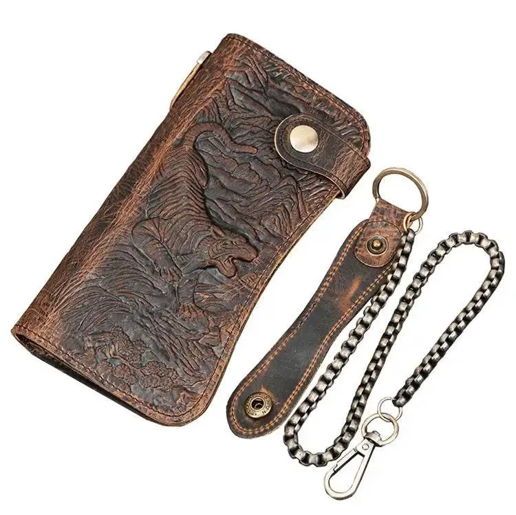 Men’s Leather Wallet with Iron Chain Clip Purse Long Fashion Wallet