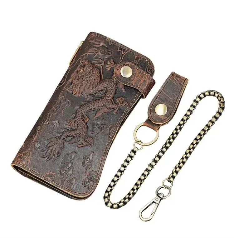 Men’s Leather Wallet with Iron Chain Clip Purse Long Fashion Wallet