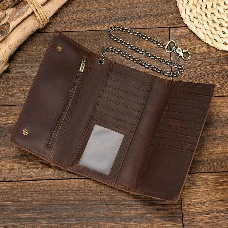 Men’s Leather Wallet with Iron Chain Clip Purse Long Fashion Wallet
