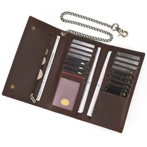 Men’s Leather Wallet with Iron Chain Clip Purse Long Fashion Wallet