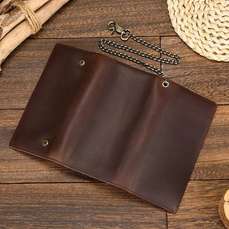 Men’s Leather Wallet with Iron Chain Clip Purse Long Fashion Wallet