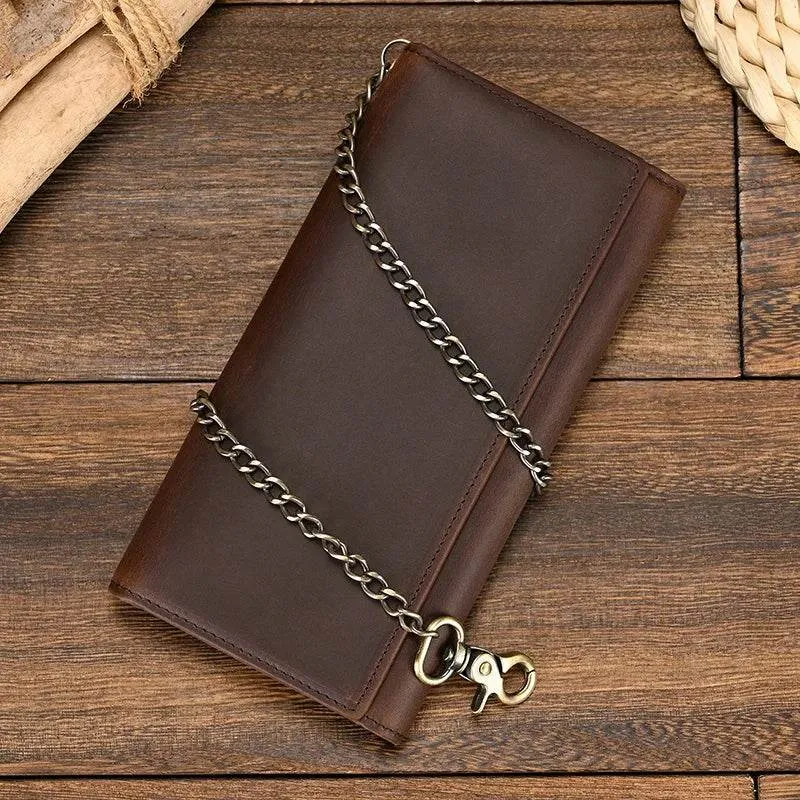Men’s Leather Wallet with Iron Chain Clip Purse Long Fashion Wallet
