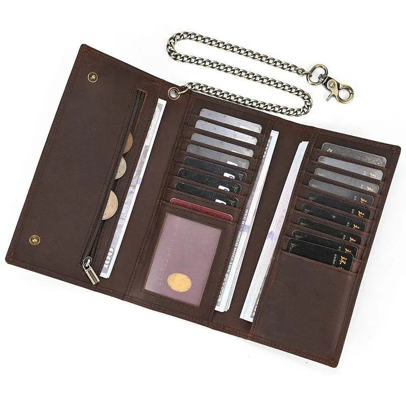 Men’s Leather Wallet with Iron Chain Clip Purse Long Fashion Wallet