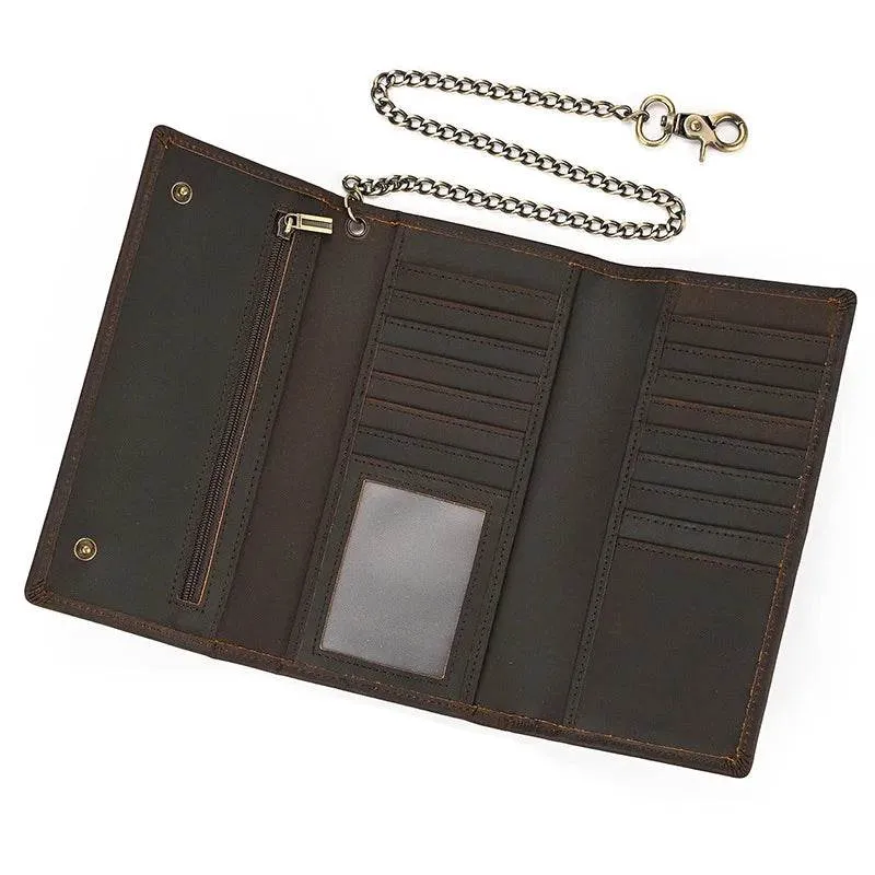 Men’s Leather Wallet with Iron Chain Clip Purse Long Fashion Wallet