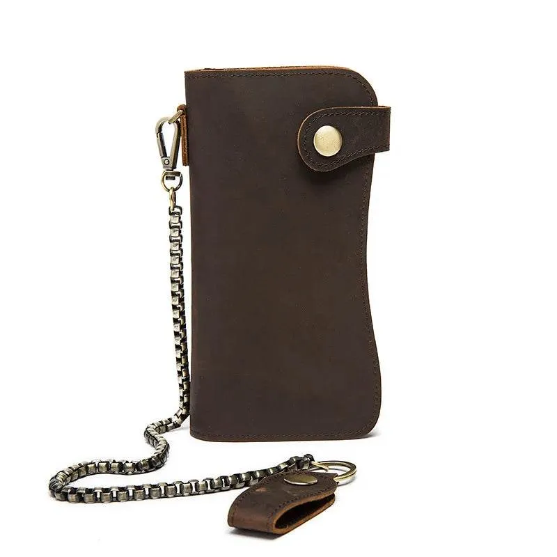 Men’s Leather Wallet with Iron Chain Clip Purse Long Fashion Wallet